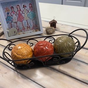 Rod Iron and Wood Basket with Side Handles